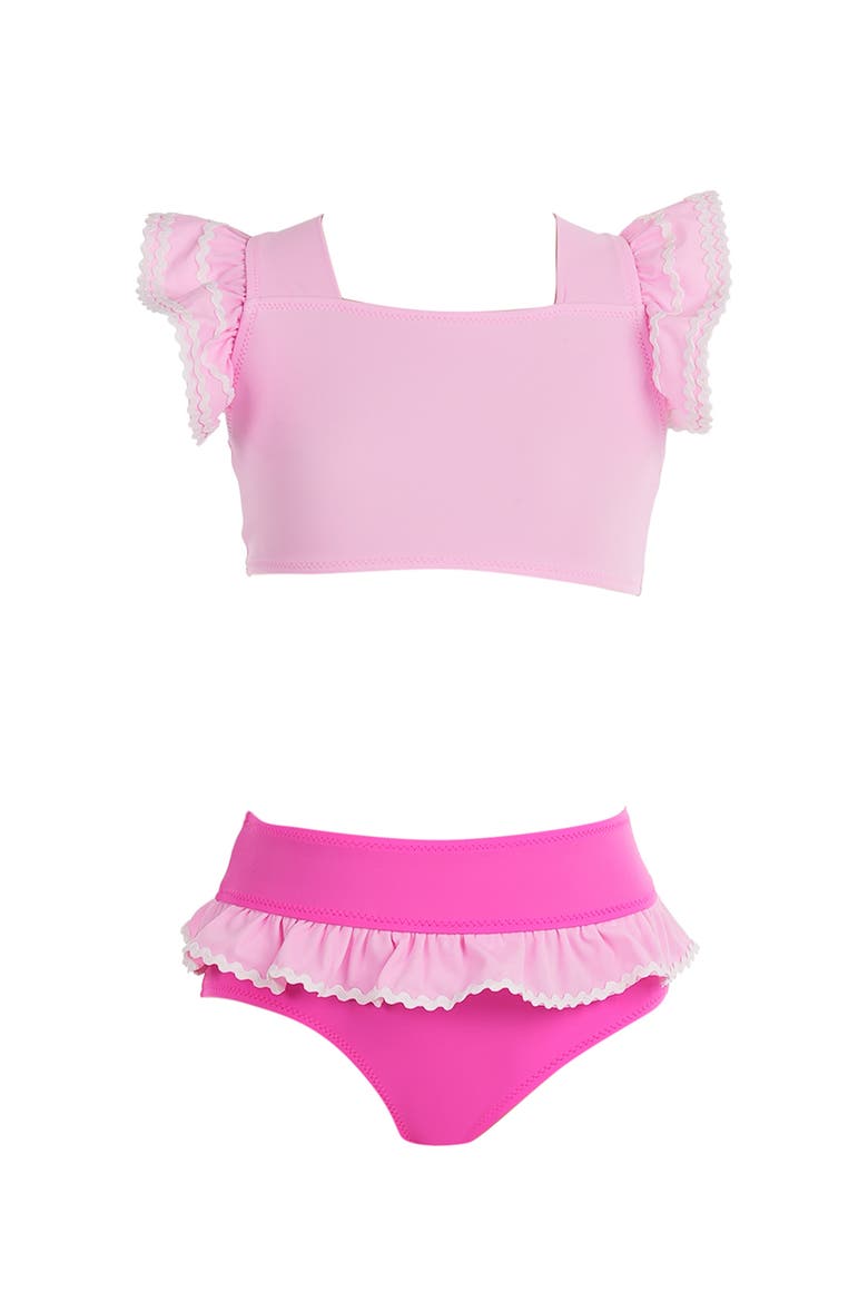 Ruffled Square-Neck with Ric-Rac Detail Two-Piece Swimsuit, Main, color, Pink