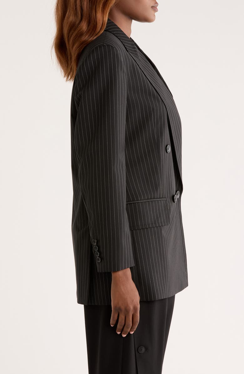Max Mara Mattia Pinstripe Virgin Wool Blazer, Alternate, color, Black/ White