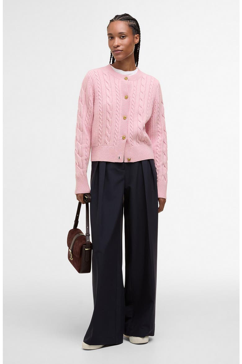 Elina Cable Stitch Wool & Cashmere Cardigan, Alternate, color, CHERRY BLOSSOM
