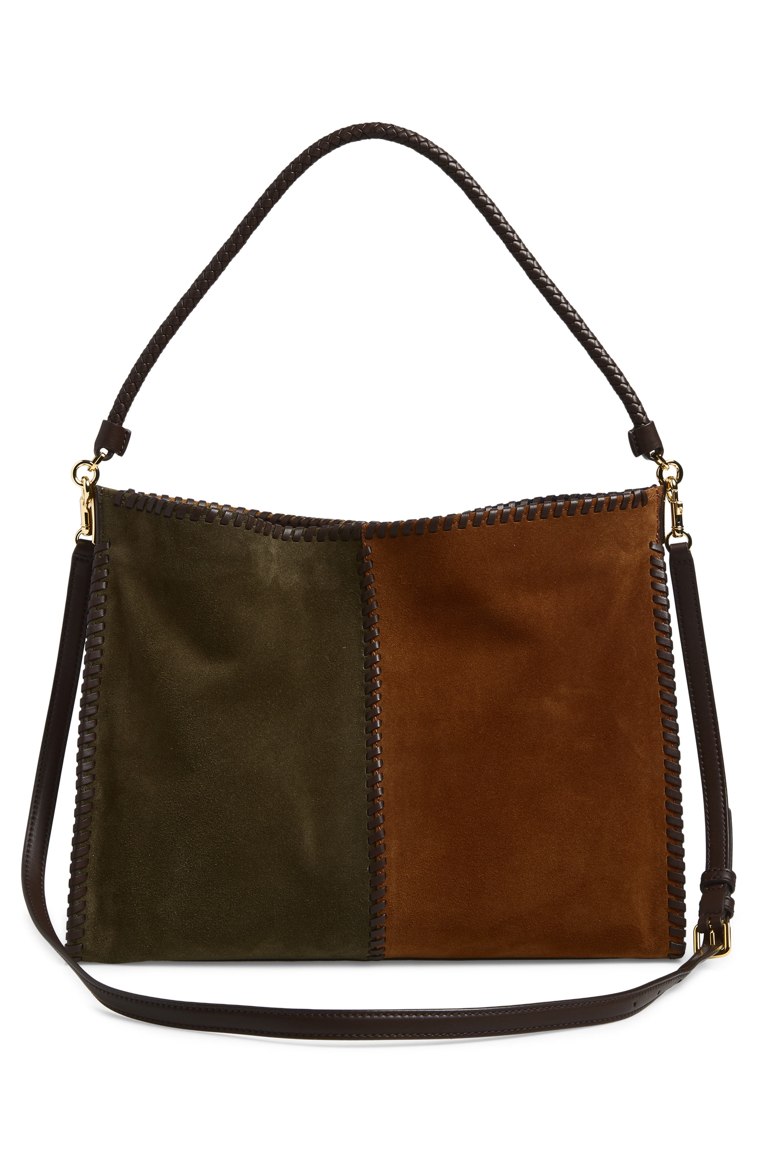 Veronica Beard Vida Colorblock Suede Hobo Bag, Alternate, color, Cypress Multi