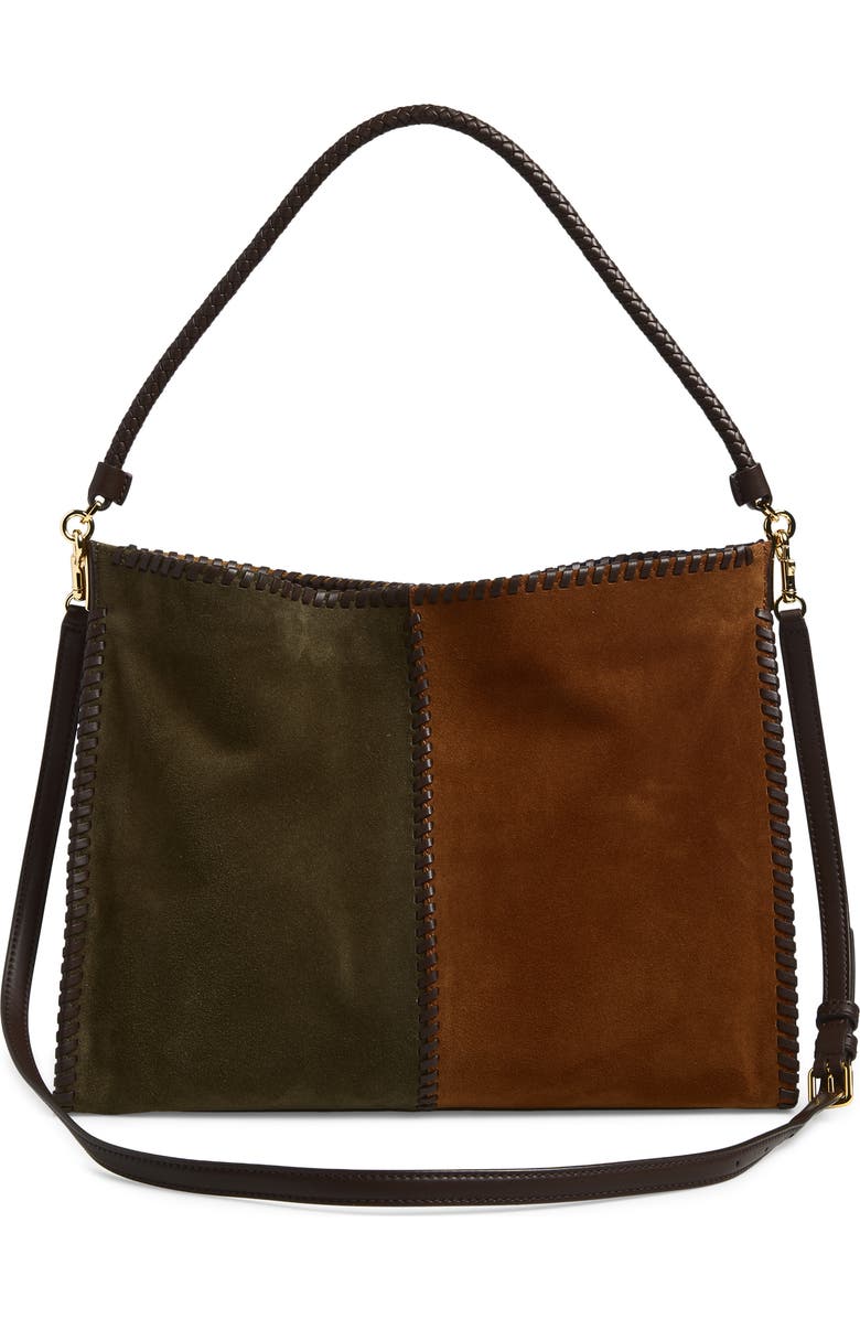 Veronica Beard Vida Colorblock Suede Hobo Bag, Alternate, color, Cypress Multi