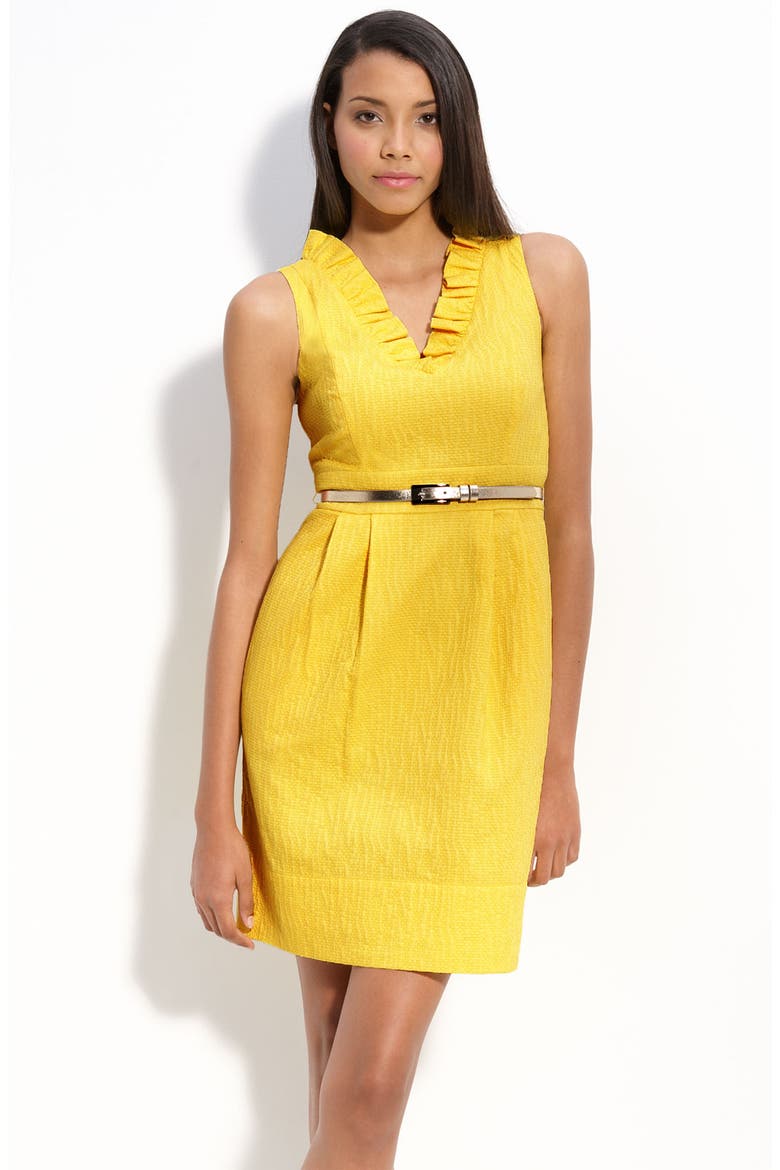 Belted Jacquard Sheath Dress, Main, color, YELLOW