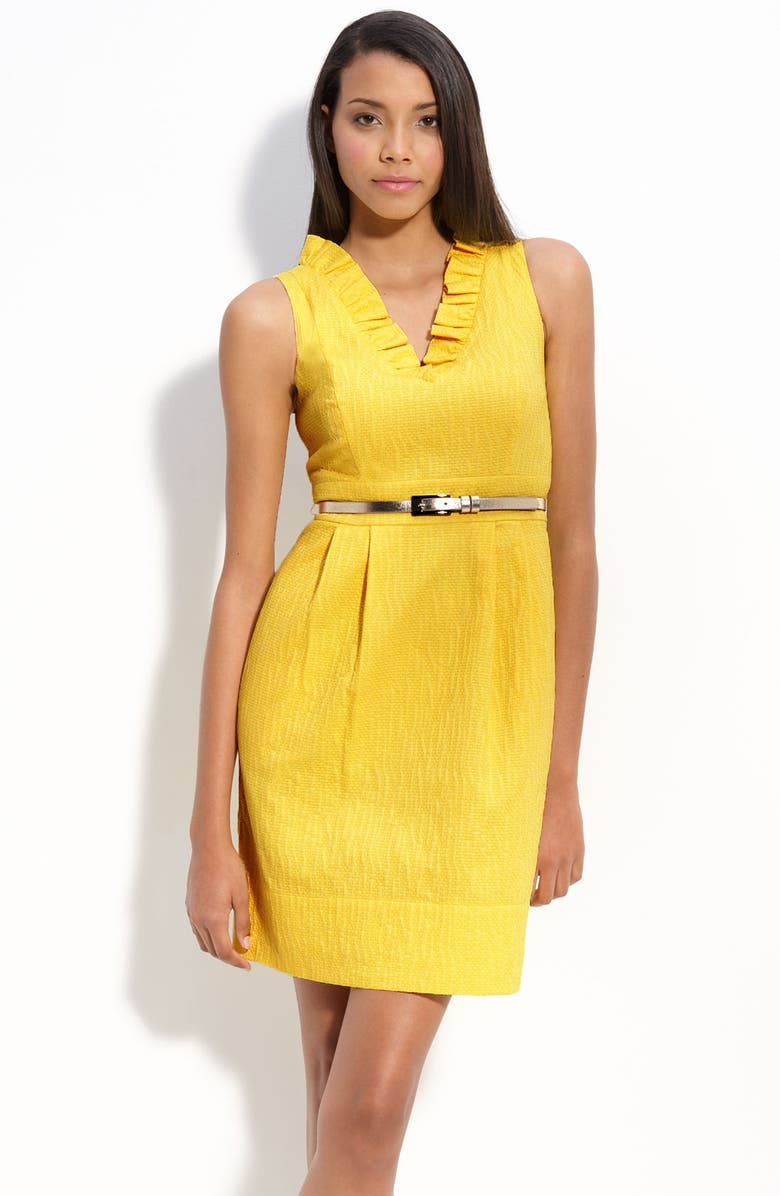 Eliza J Belted Jacquard Sheath Dress, Main, color, 