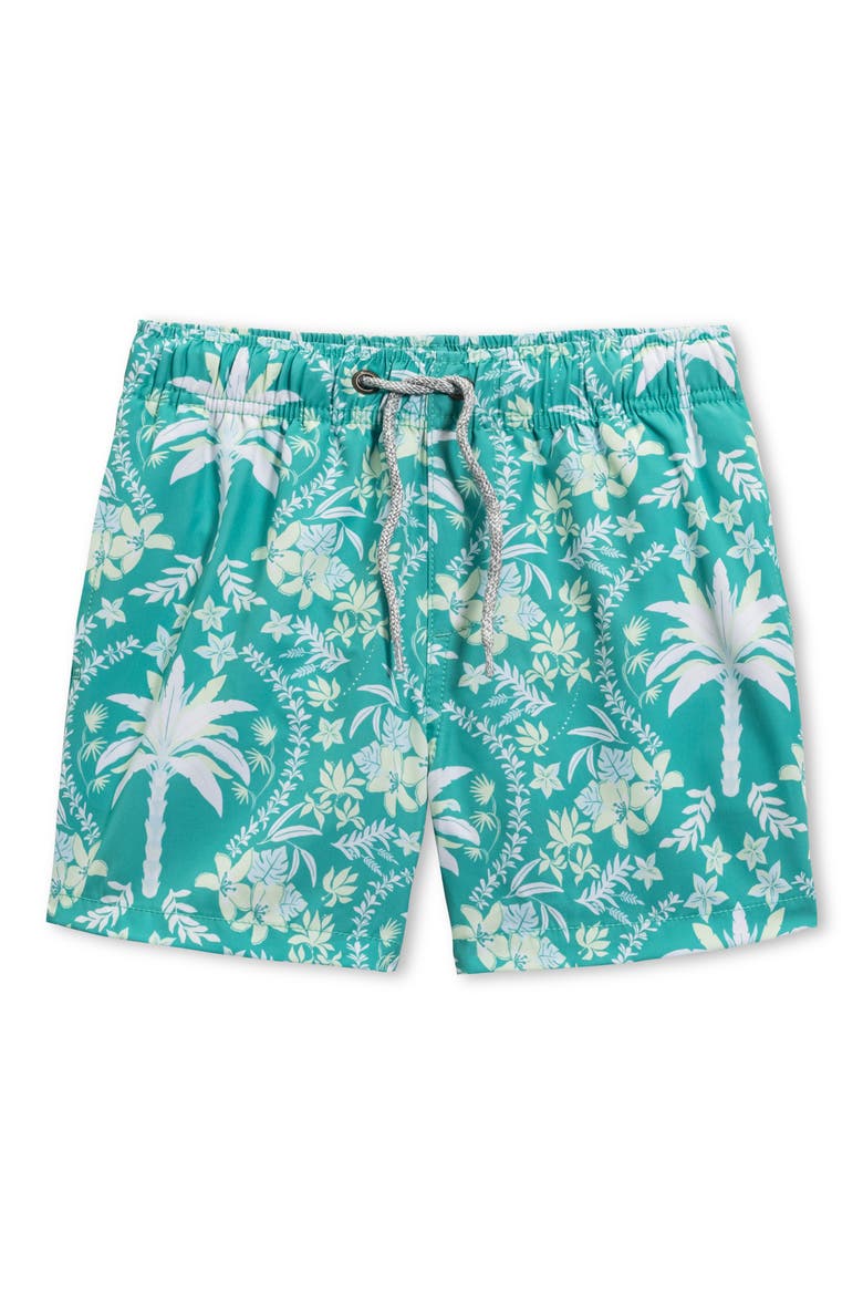 Kids' Palm Print Swim Trunks, Main, color, GREEN