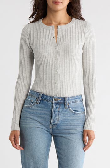 Leith Fitted Button Front Cardigan In Gray