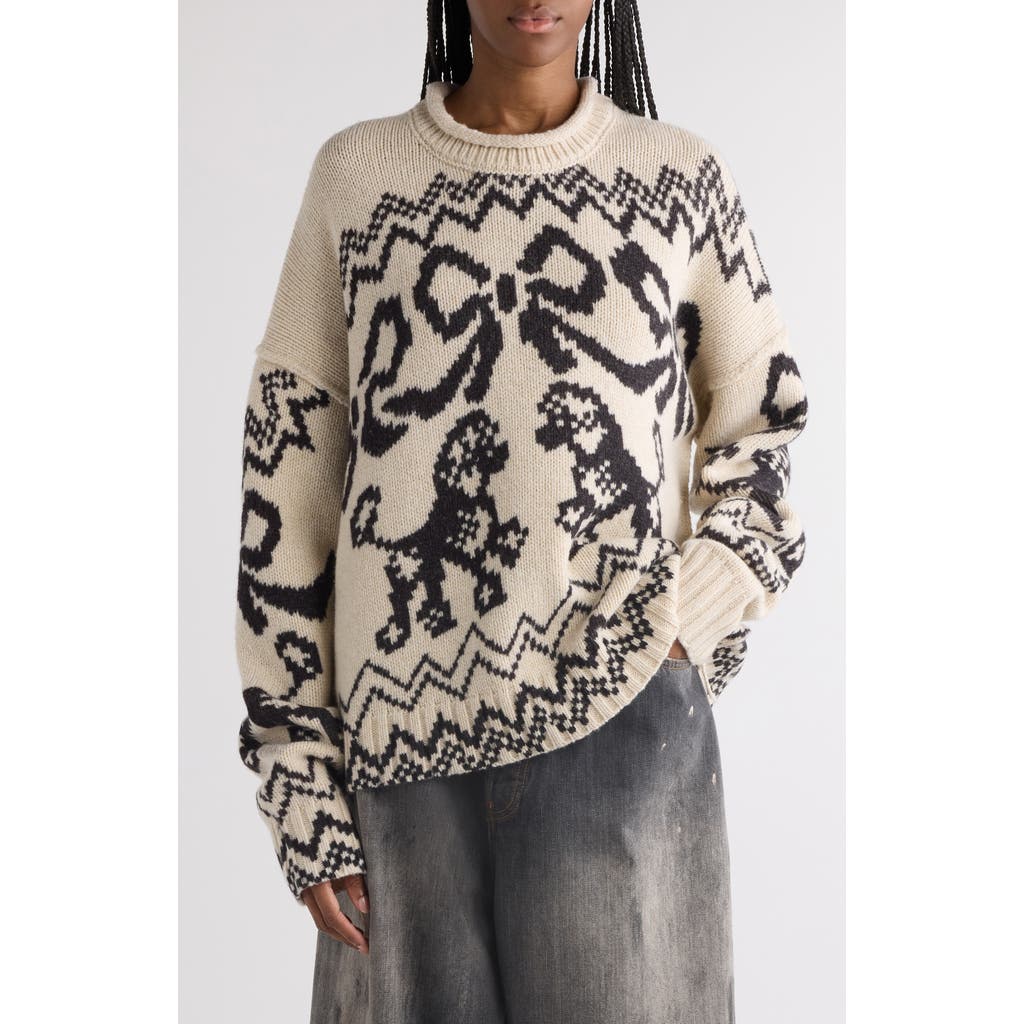 Acne Studios Kaisen Fair Isle Jacquard Donegal Wool Blend Sweater In Ivory/black