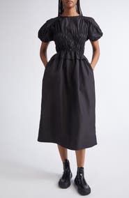 Cecilie Bahnsen Betsy Ruched Puff Sleeve Drawcord Waist Recycled Faille Dress