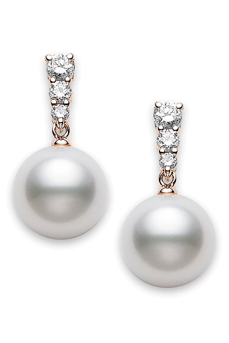 Morning Dew Diamond & Pearl Earrings, Main, color, ROSE GOLD