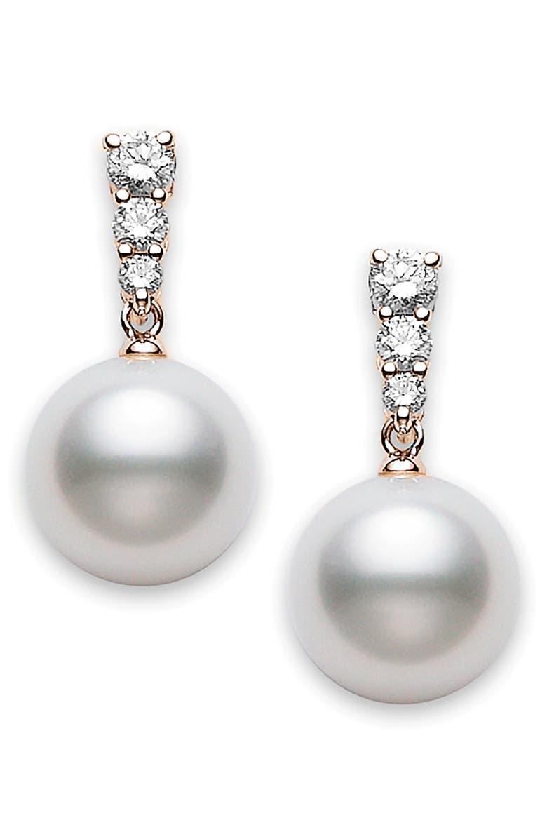 Mikimoto Morning Dew Diamond & Pearl Earrings, Main, color, 