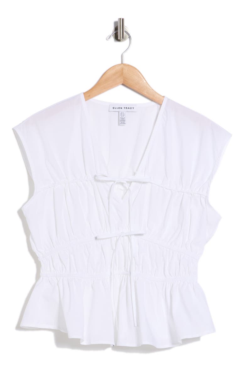 Shirred Tie Poplin Top, Alternate, color, WHITE