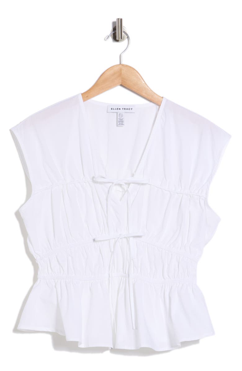 Ellen Tracy Shirred Tie Poplin Top, Main, color, White