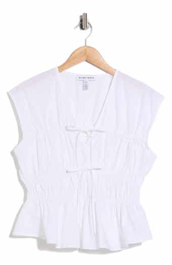Ellen Tracy Shirred Tie Poplin Top
