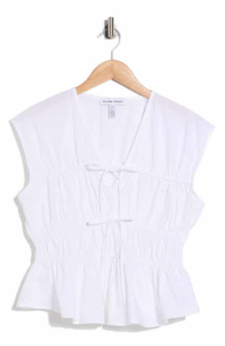 Ellen Tracy Shirred Tie Poplin Top