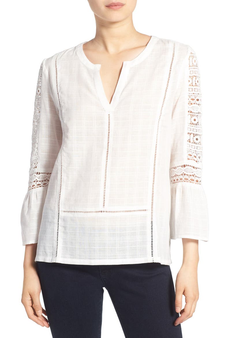 'Elora' Lace Trim Cotton Blouse, Main, color, SOY