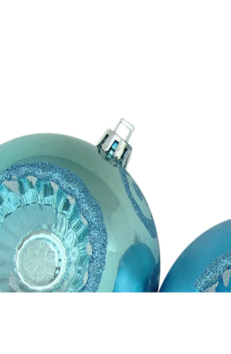 Northlight Shatterproof 2-Finish Retro Reflector Christmas Ball Ornaments - 3.25" (80mm) - Turquoise - 5ct, Alternate, color, 