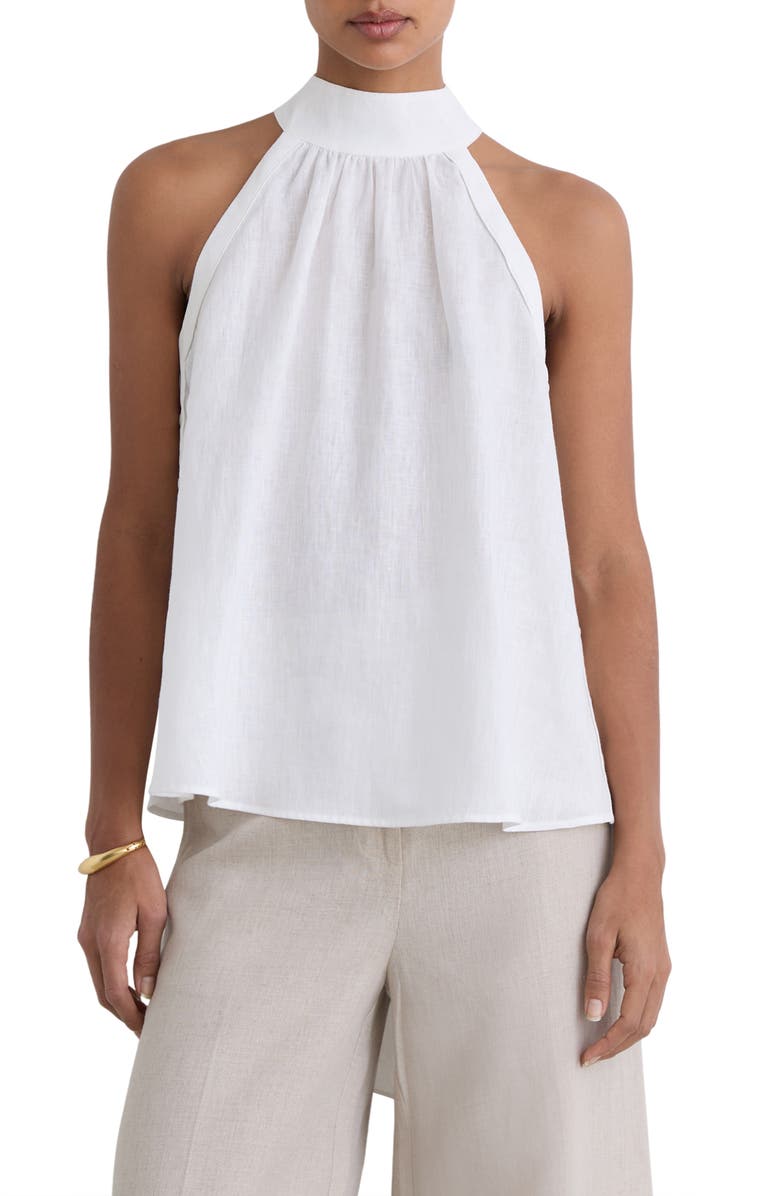 Reiss Andi Sleeveless Linen Mock Neck Top, Main, color, Ivory