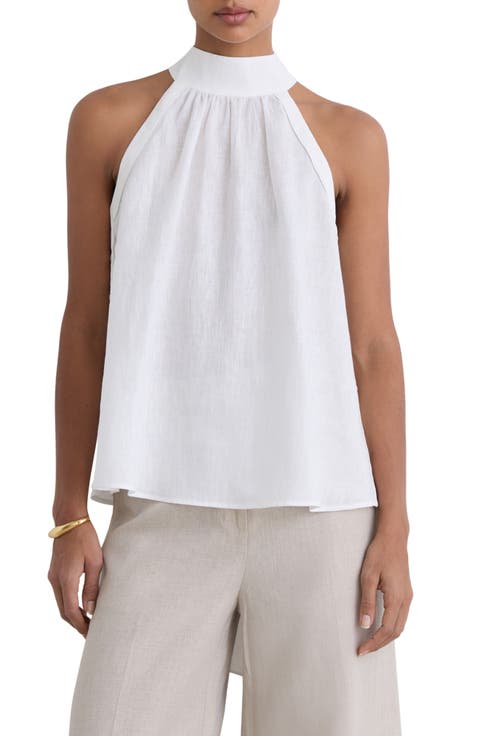 Andi Sleeveless Linen Mock Neck Top