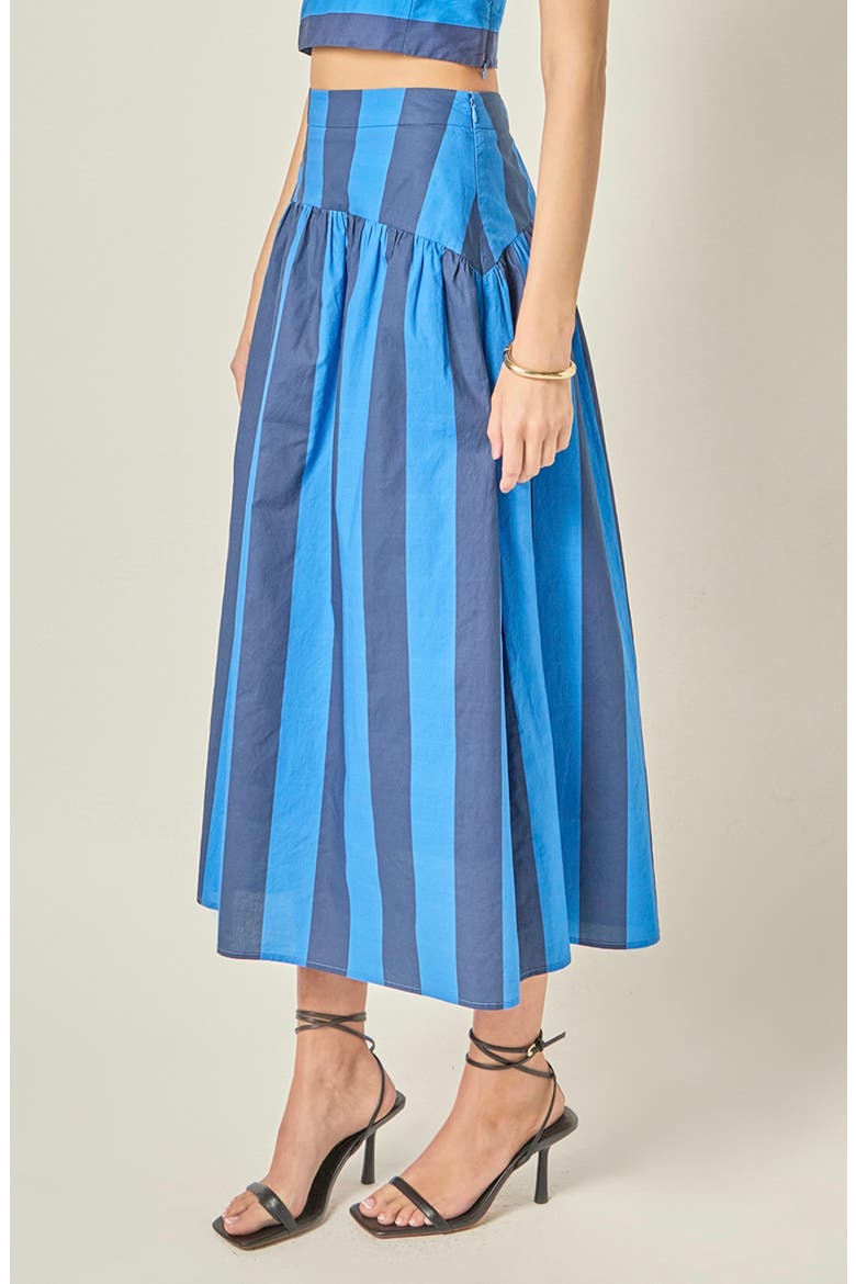 Striped Cotton Midi Skirt, Alternate, color, CORNFLOWER/ NAVY BLUE