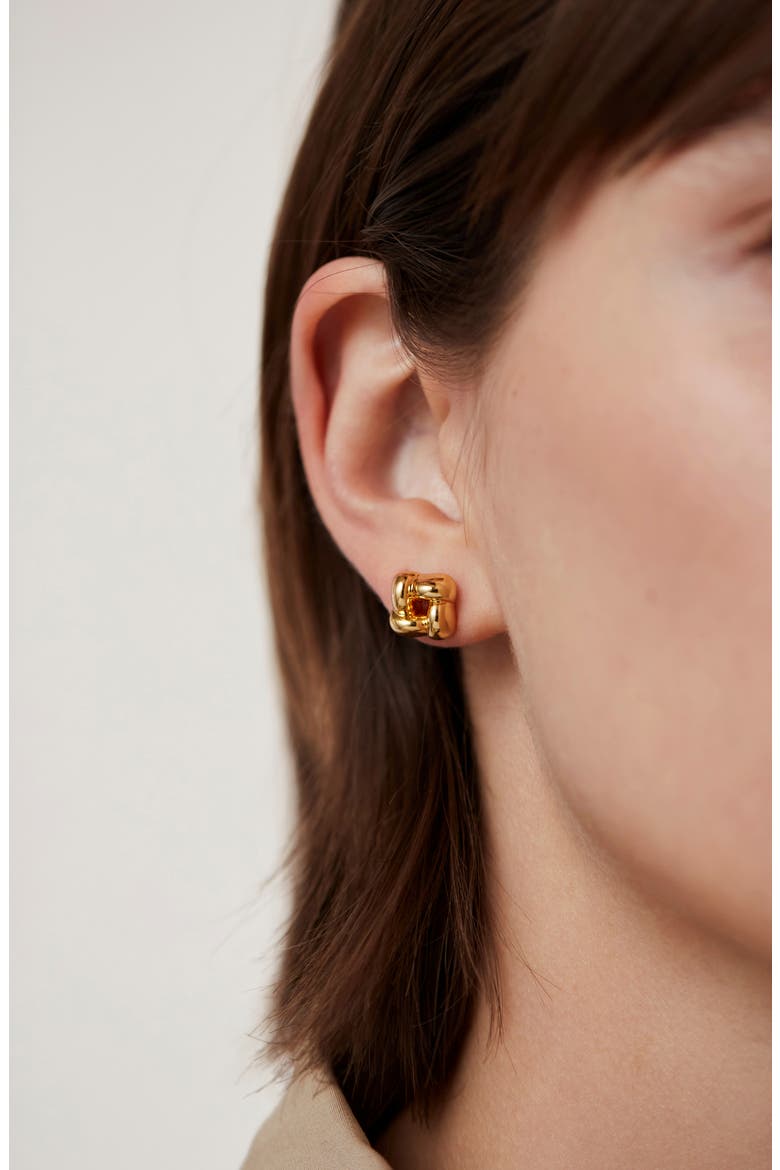 Mini Woven Square Earrings, Alternate, color, HIGH POLISH GOLD
