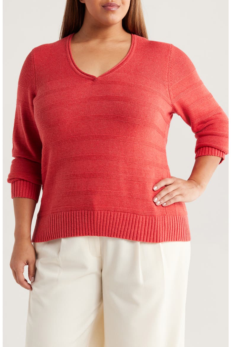 Cotton & Cashmere Blend V-Neck Sweater, Main, color, ROSETTE