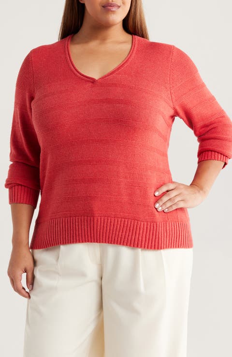 Cotton & Cashmere Blend V-Neck Sweater (Plus)