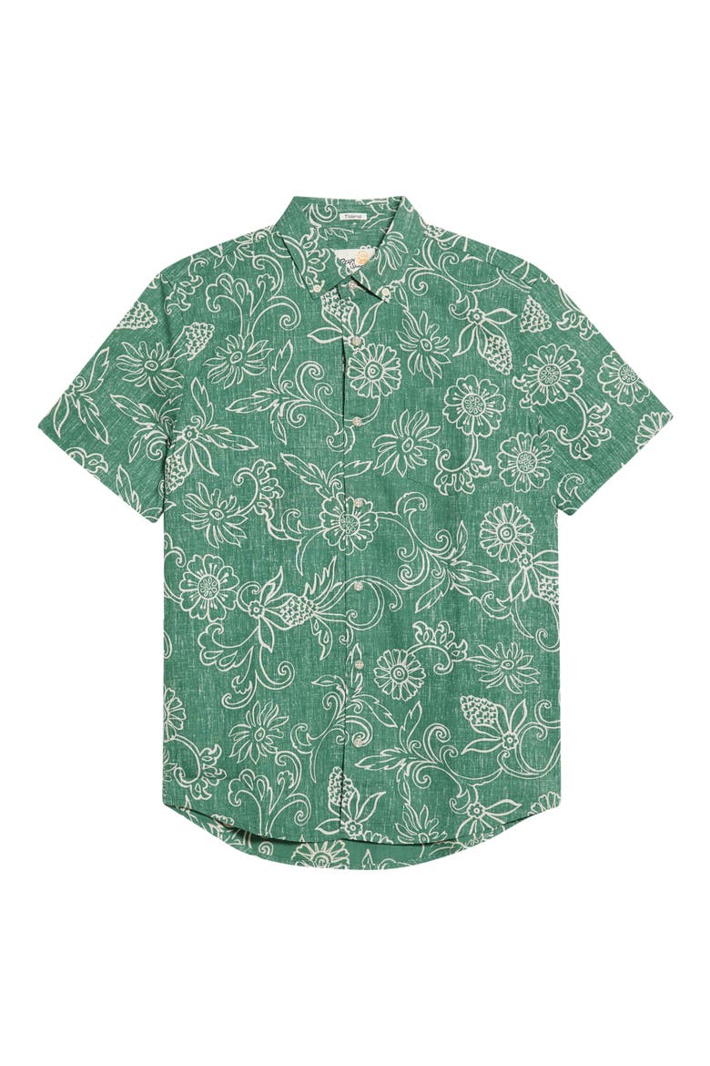 Hawaiian Gardenias Floral Button Down Shirt, Main, color, PINE