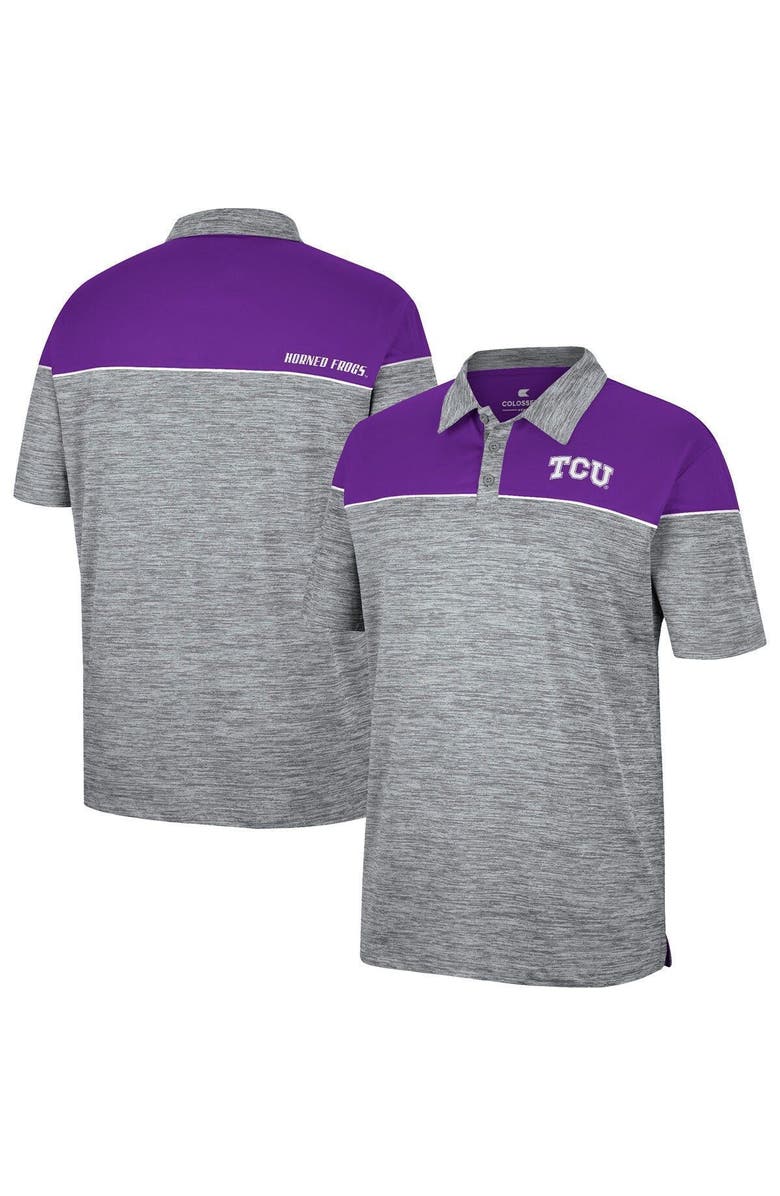 COLOSSEUM Men's Colosseum Heathered Gray/Purple TCU Horned Frogs Birdie Polo, Main, color,