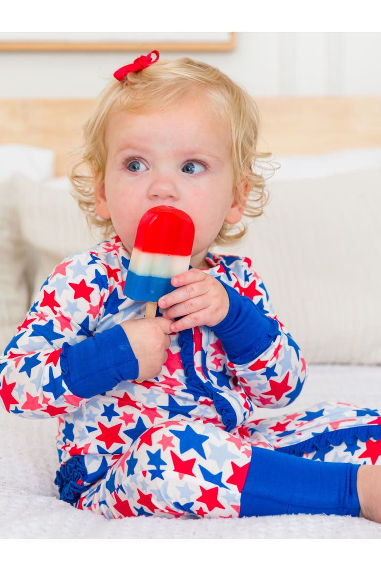 SoftSnooze Baby Girls Ruffle One Piece Convertible Pajamas, Alternate, color, Star-Spangled