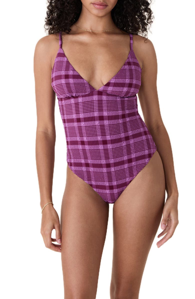Andie Lanikai Textured One-Piece Swimsuit, Main, color, Crocus Plaid