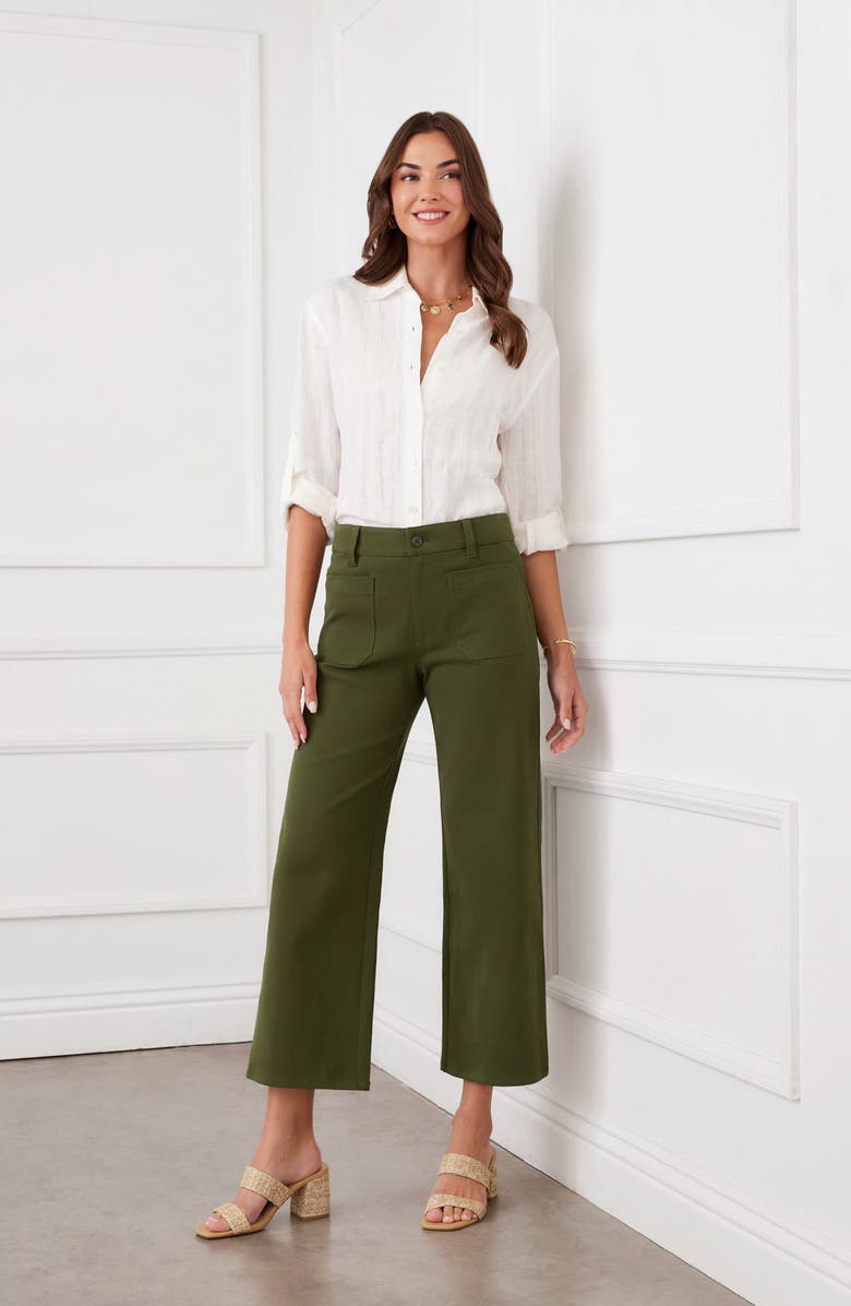 Karen Kane Lauren Patch Pocket Crop Wide Leg Pants, Alternate, color, Olive