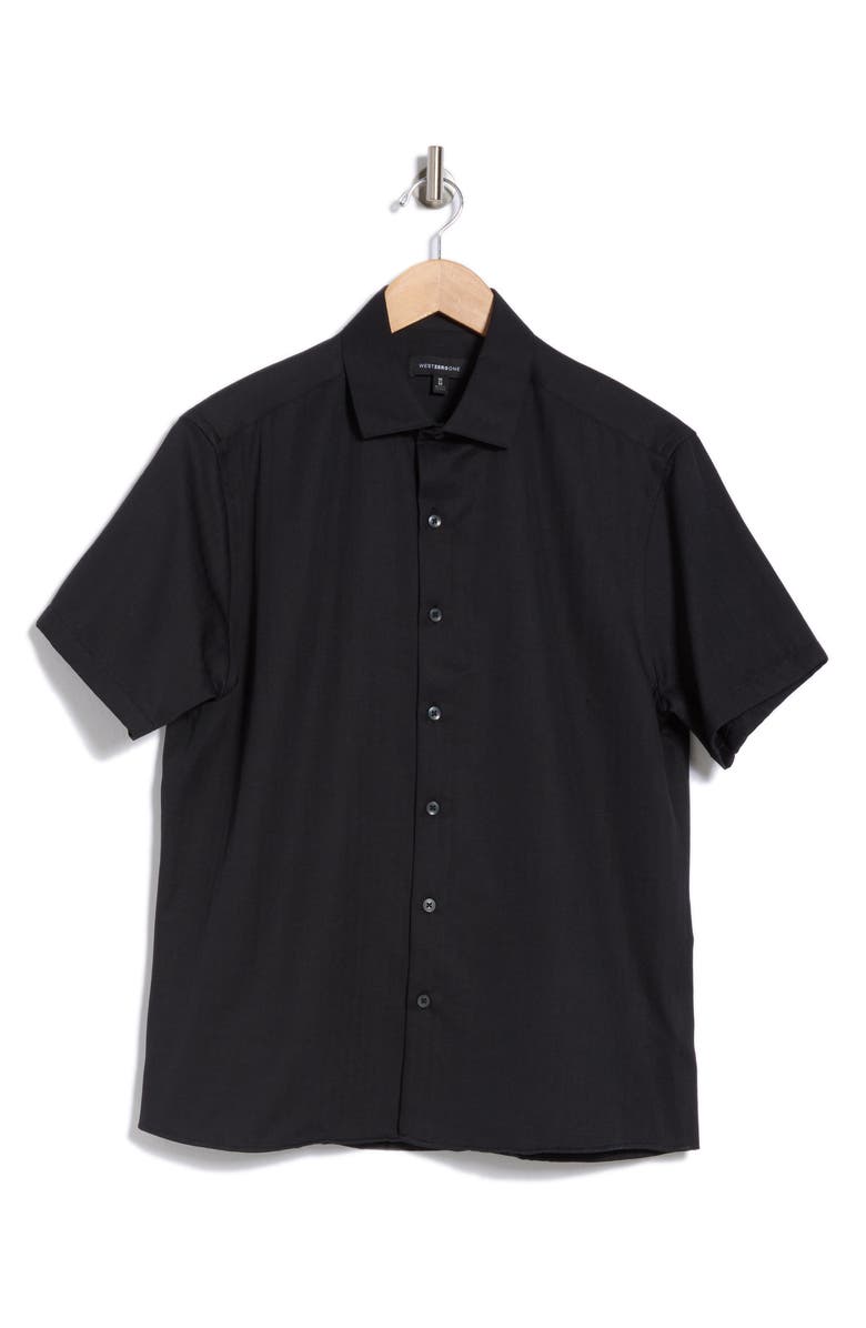WESTZEROONE Baylor Cotton Short Sleeve Button-Up Shirt, Alternate, color, Black