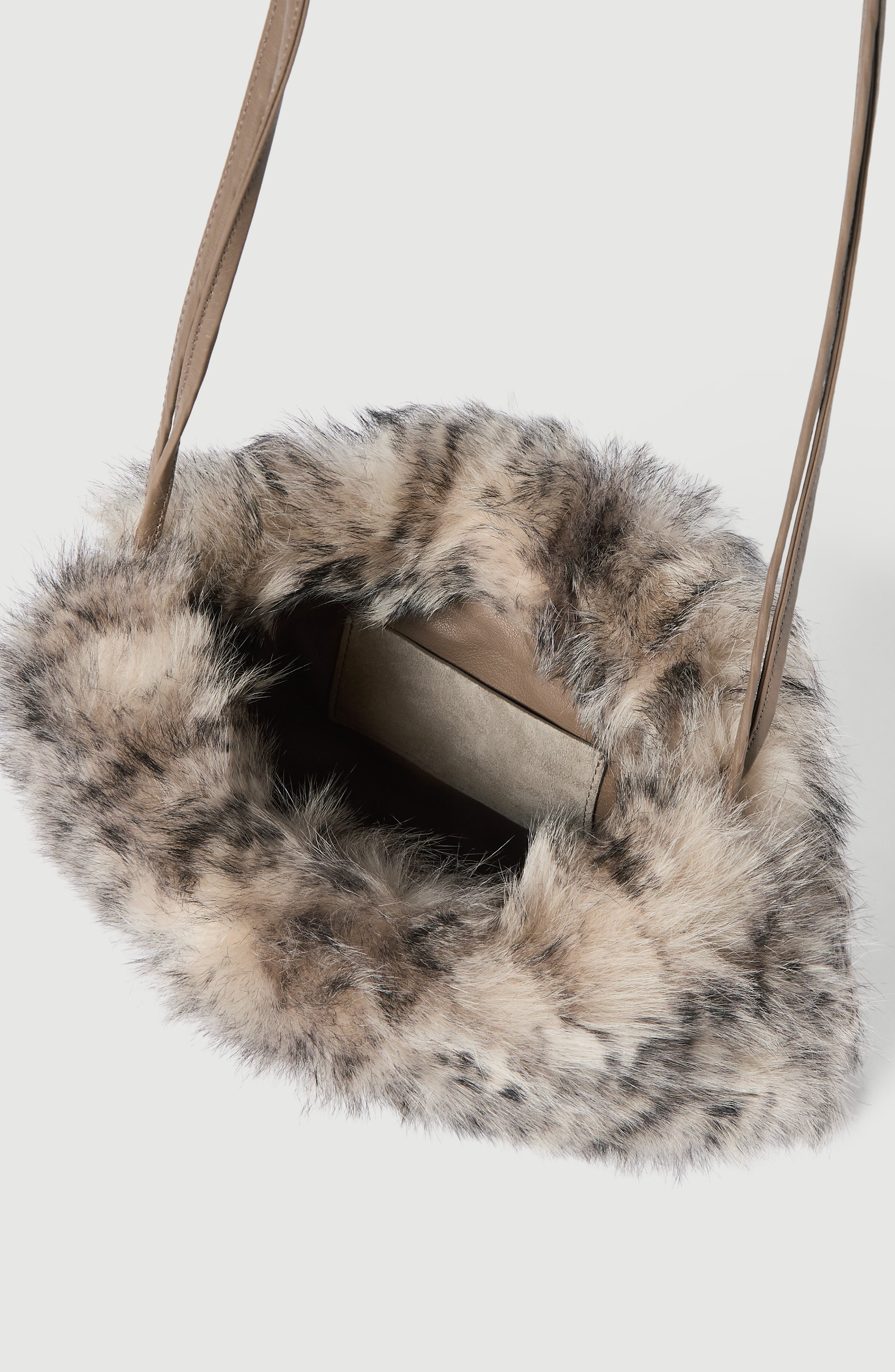 Pouch bag in lynx-effect shearling with monili, Alternate, color, Beige