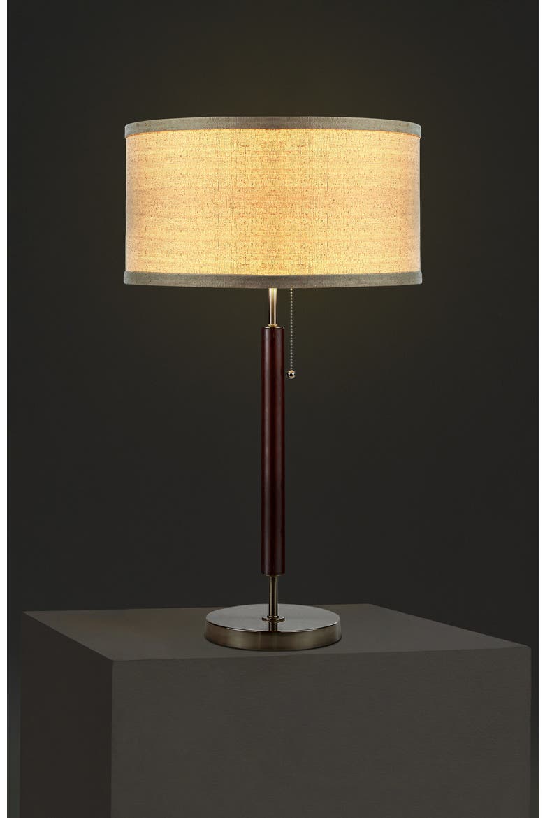 Carter 26" Linen and Woodgrain Table Lamp with Pull Chain Switch, Alternate, color, Brown