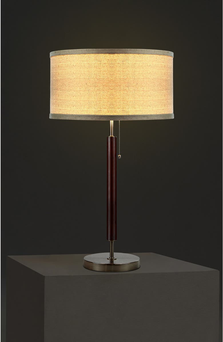 Brightech Carter 26" Linen and Woodgrain Table Lamp with Pull Chain Switch, Alternate, color, Brown