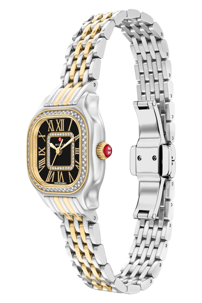 Mini Meggie Noir Diamond Two-Tone Bracelet Watch, 23mm x 25mm, Alternate, color, TWO TONE