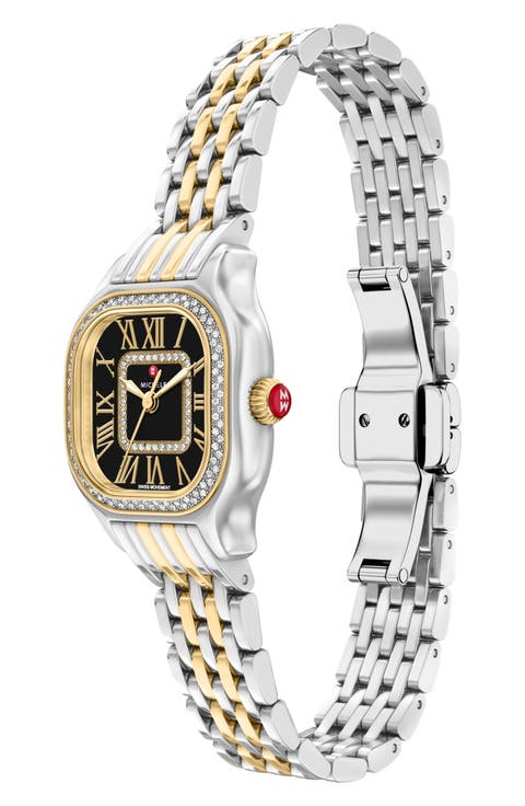 Mini Meggie Noir Diamond Two-Tone Bracelet Watch, 23mm x 25mm