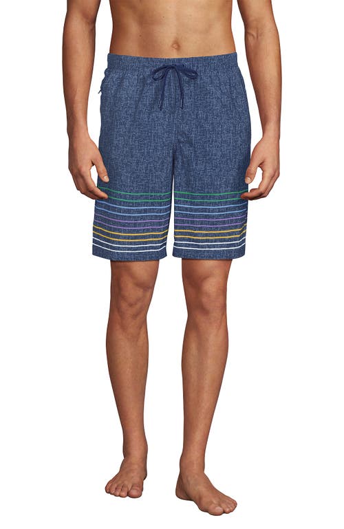 Lands' End 9" Volley Hydroliner Swim Trunks In Indigo/multi Border Stripe