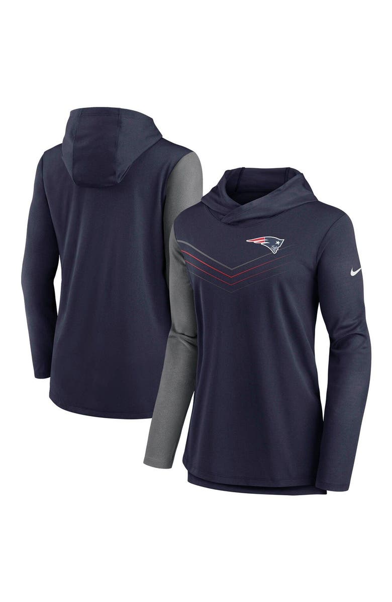 Nike Women's Nike Navy/Heathered Charcoal New England Patriots Chevron Hoodie Performance Long Sleeve T-Shirt, Main, color,