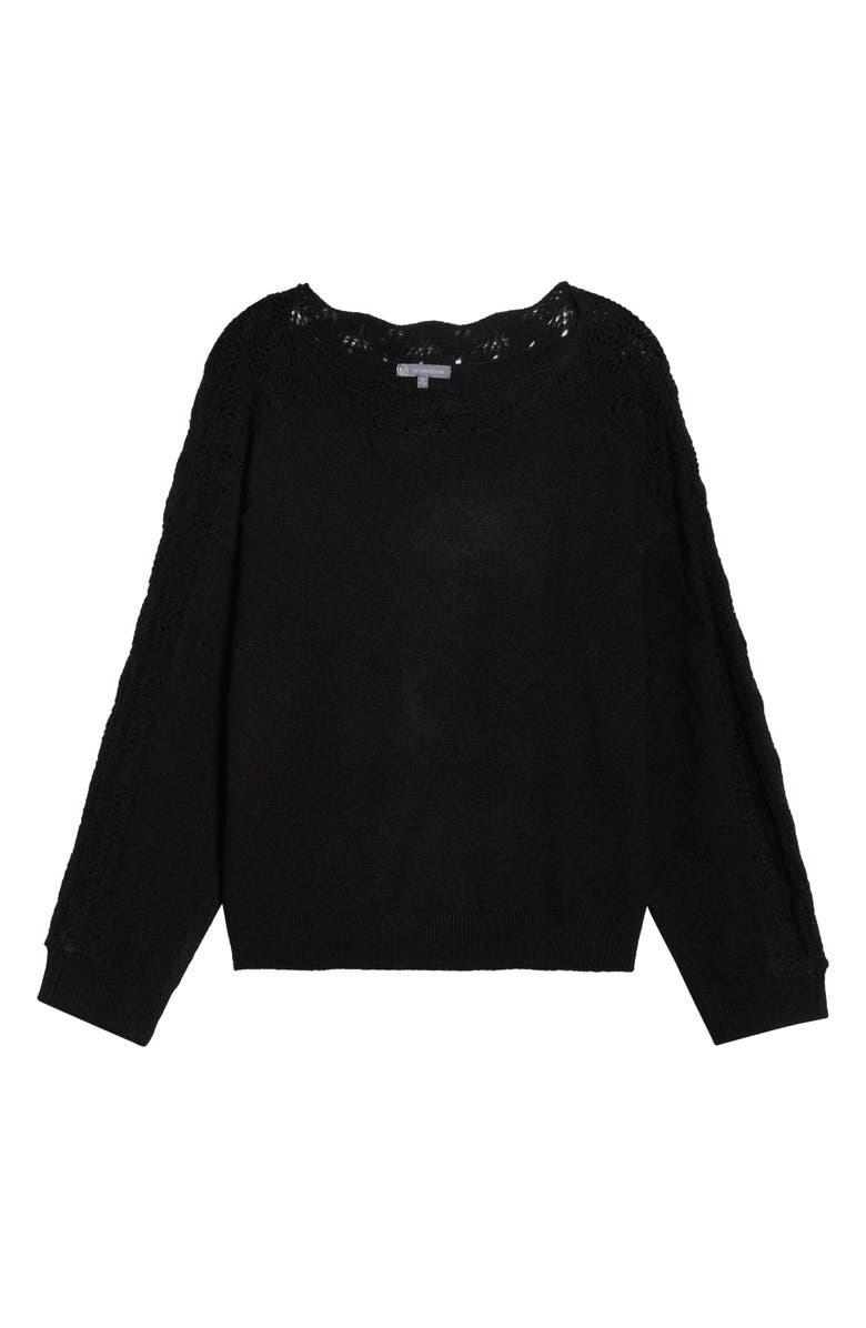 Wit & Wisdom Open Stitch Boat Neck Sweater, Alternate, color, Heather Black