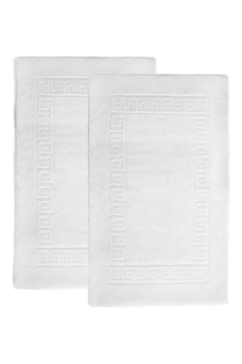 100% Turkish Cotton Greek Key Bath Mats - Set of 2, Main, color, WHITE