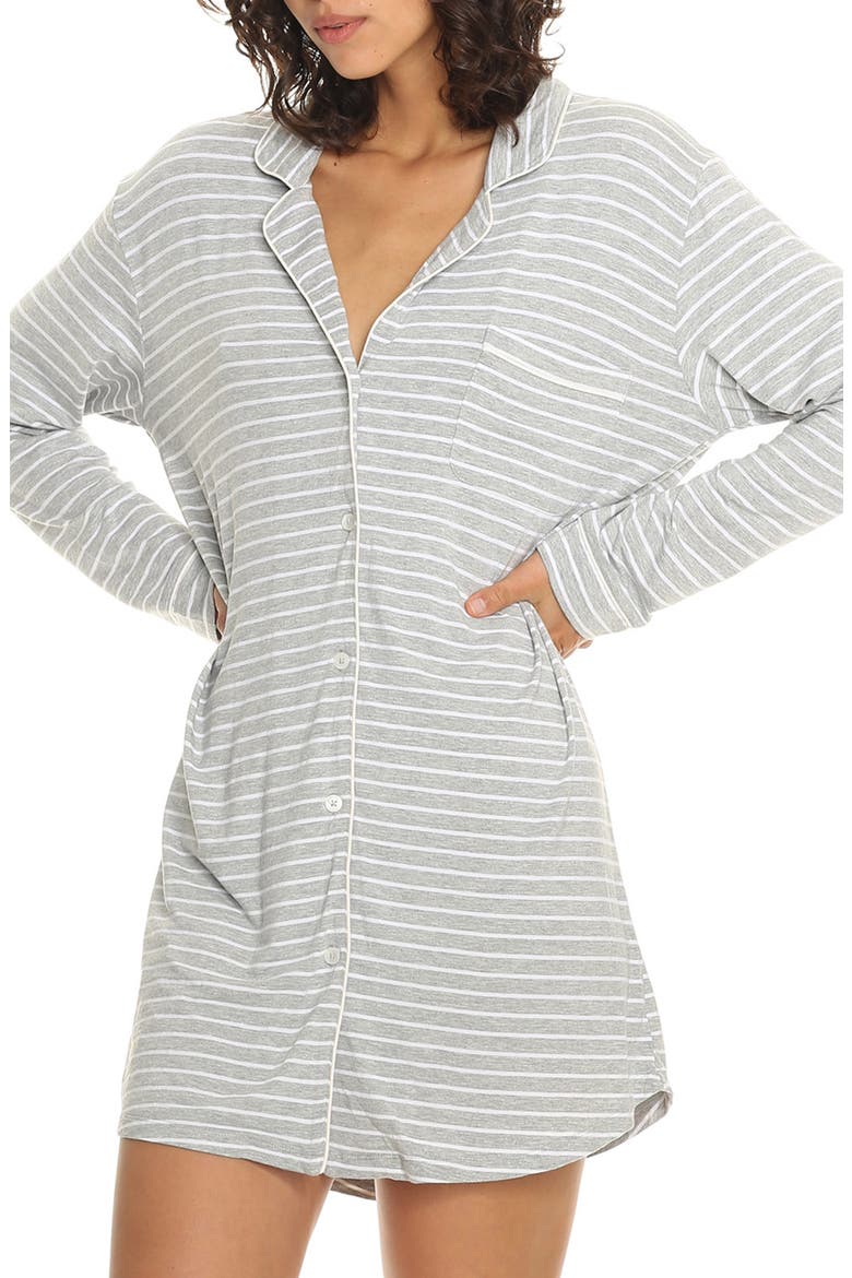 Kate Stripe Long Sleeve Nightgown, Main, color, GREY/ WHITE STRIPE