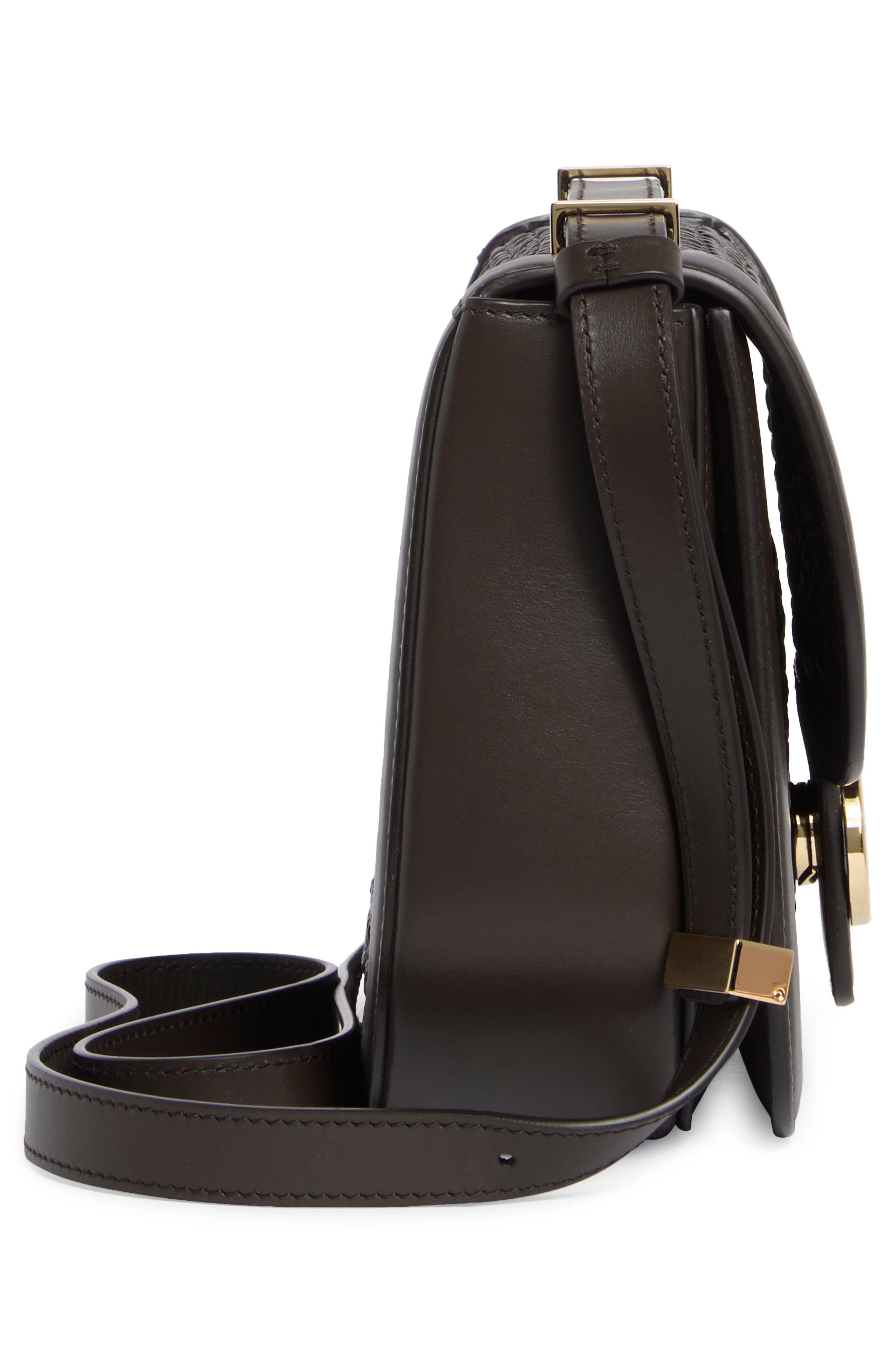 FERRAGAMO Double Gancini Woven Leather Crossbody Bag, Alternate, color, Testa Di Moro