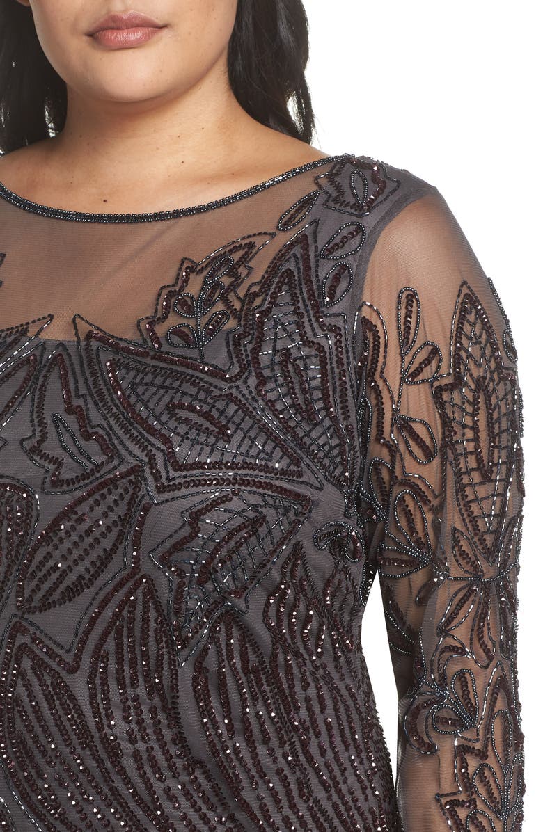 Pisarro Nights Illusion Neck Beaded A-Line Gown, Alternate, color, 