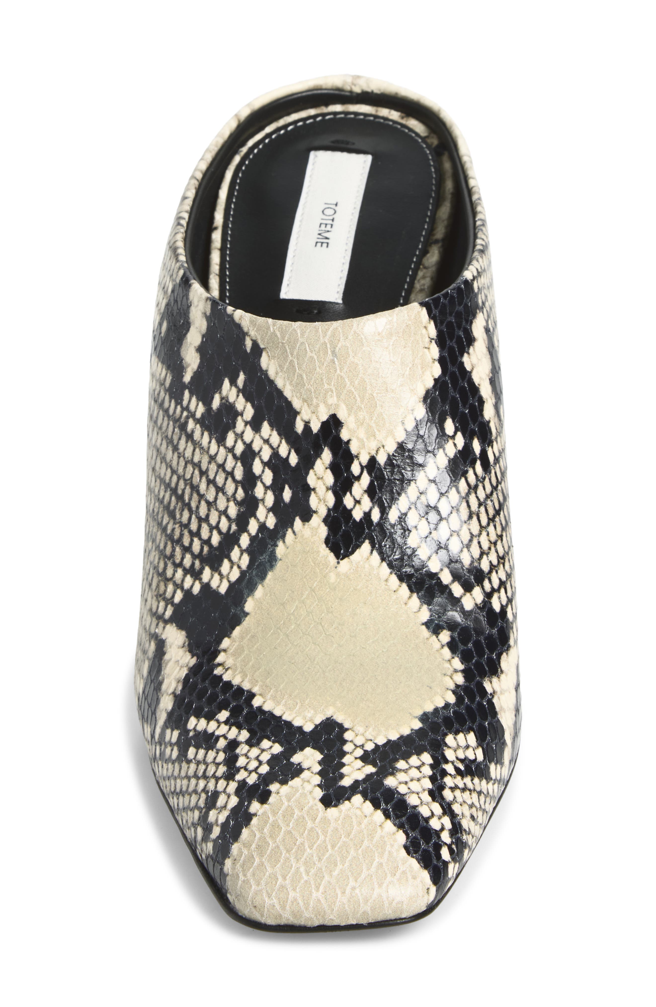 Python Embossed Leather Heeled Mule, Alternate, color, BLACK/ ECRU