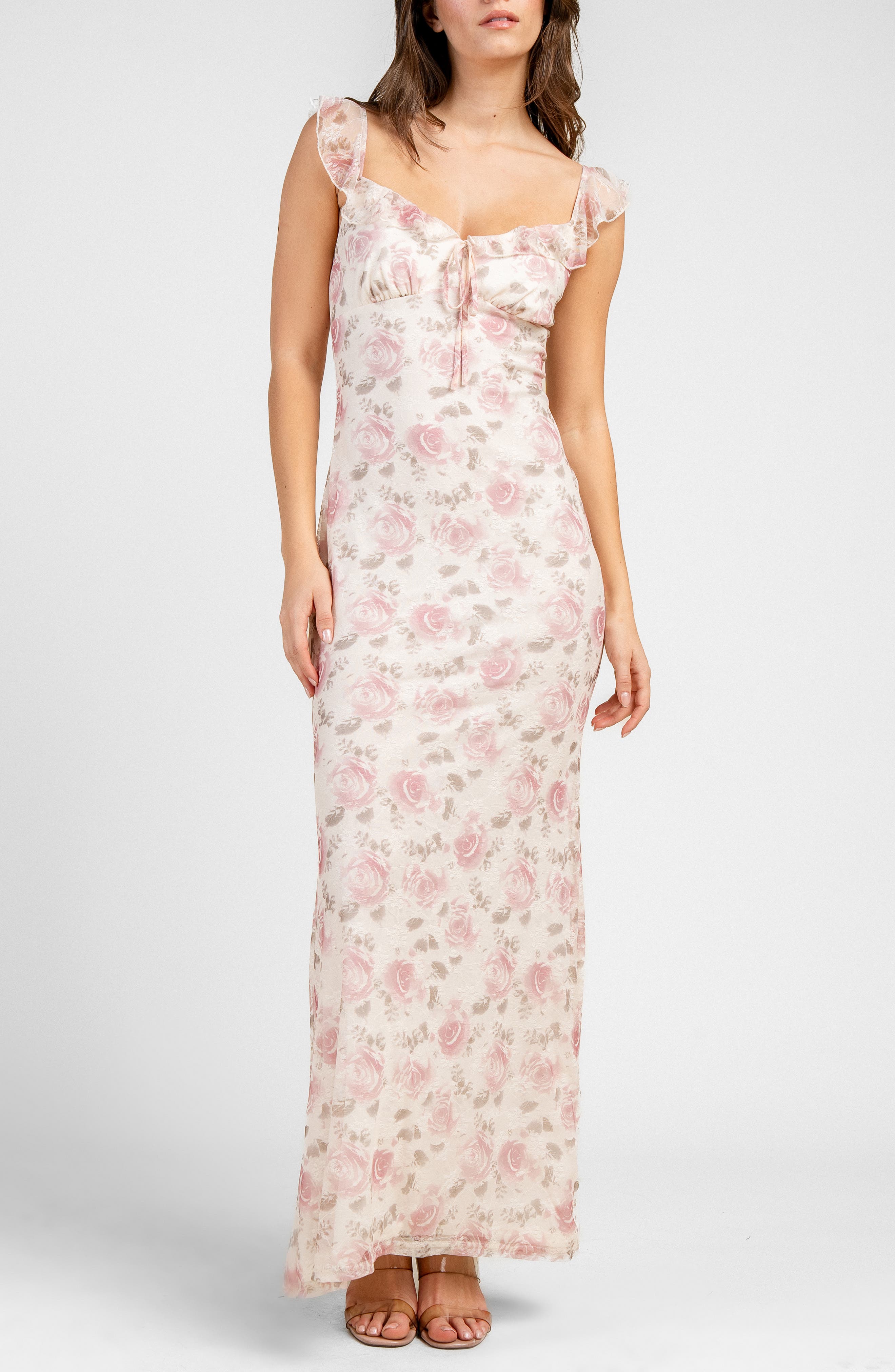 Printed Mesh Maxi Dress