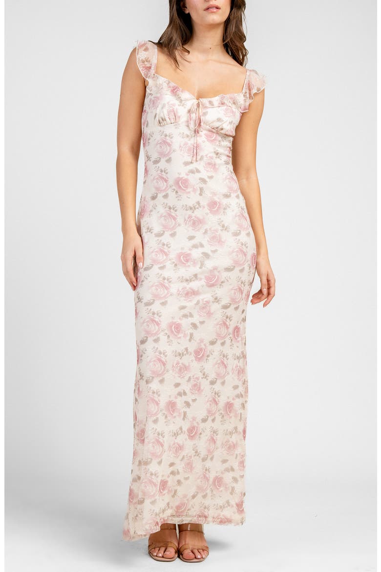 Printed Mesh Maxi Dress, Main, color, PINK