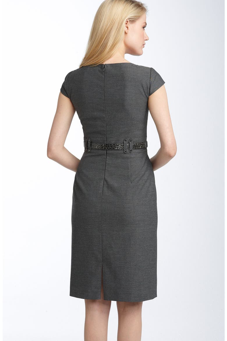 by Arthur S. Levine Belted Split Neck Sheath Dress, Alternate, color, GREY