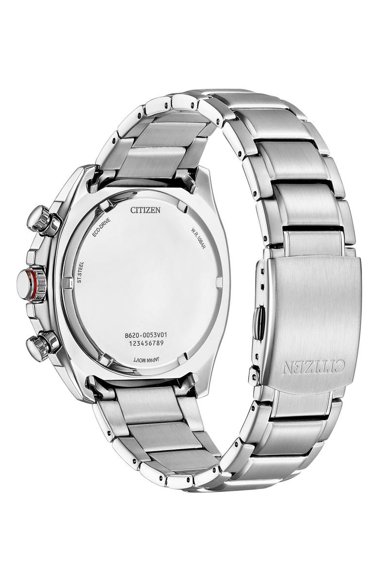 Citizen Eco Drive Chronograph Stainless Steel Bracelet Watch, 44mm, Alternate, color, Silver