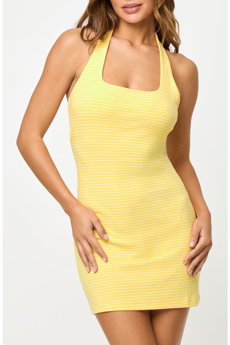 Samantha Stripe Rib Halter Cover-Up Tank Minidress, Alternate, color, LIMONCELLO STRIPE