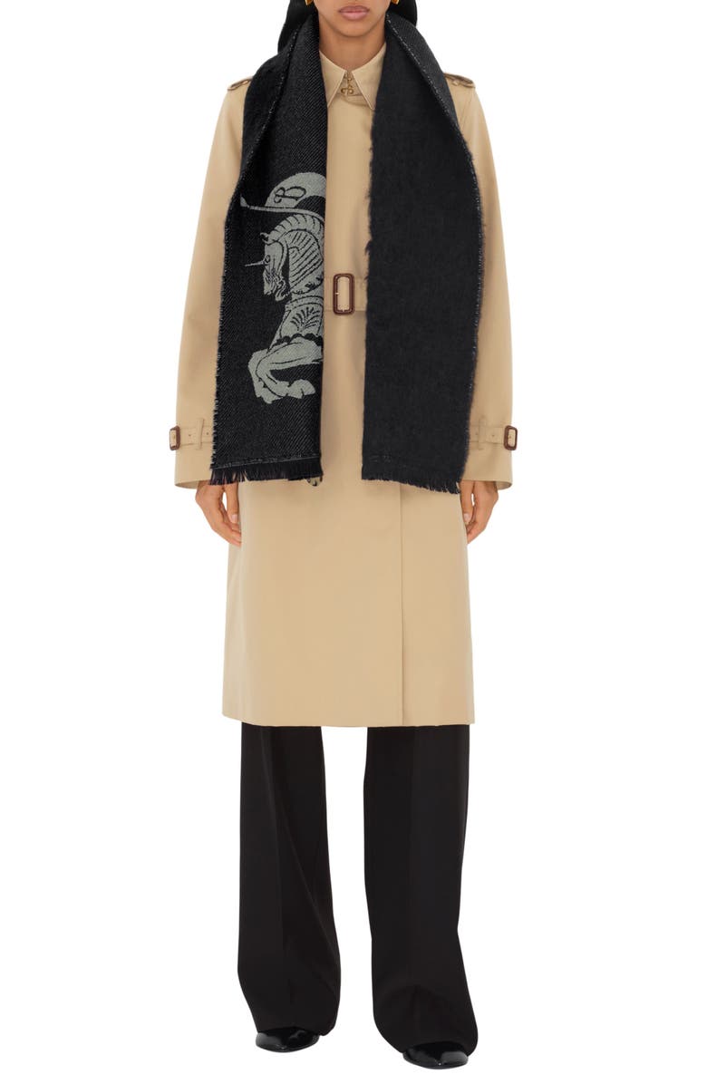 Burberry Equestrian Knight Jacquard Wool & Alpaca Blend Fringe Scarf, Alternate, color,